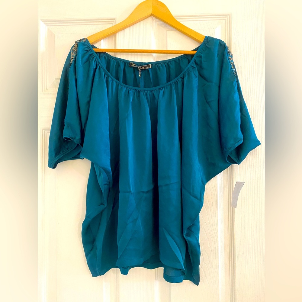 Green satin, dress shirt with sleeve gold sequins